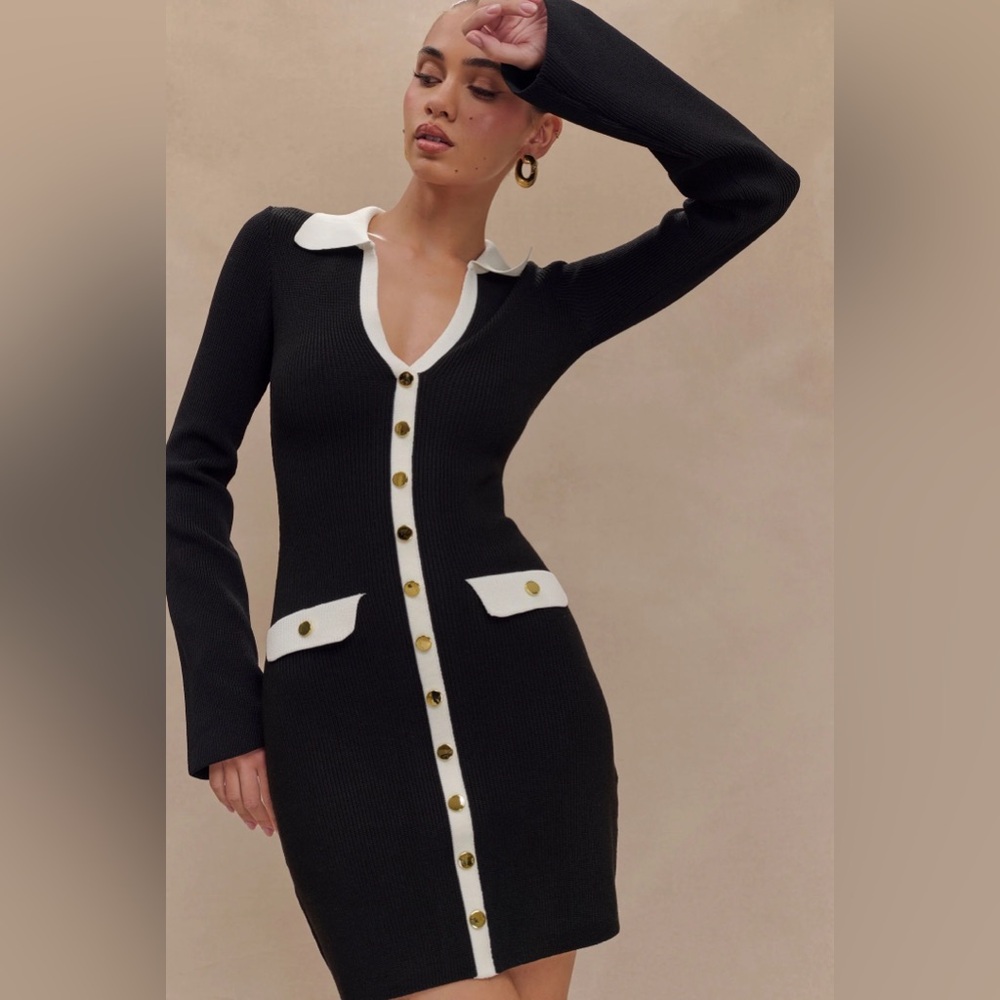 Meshki Black and White Long Sleeve Dress